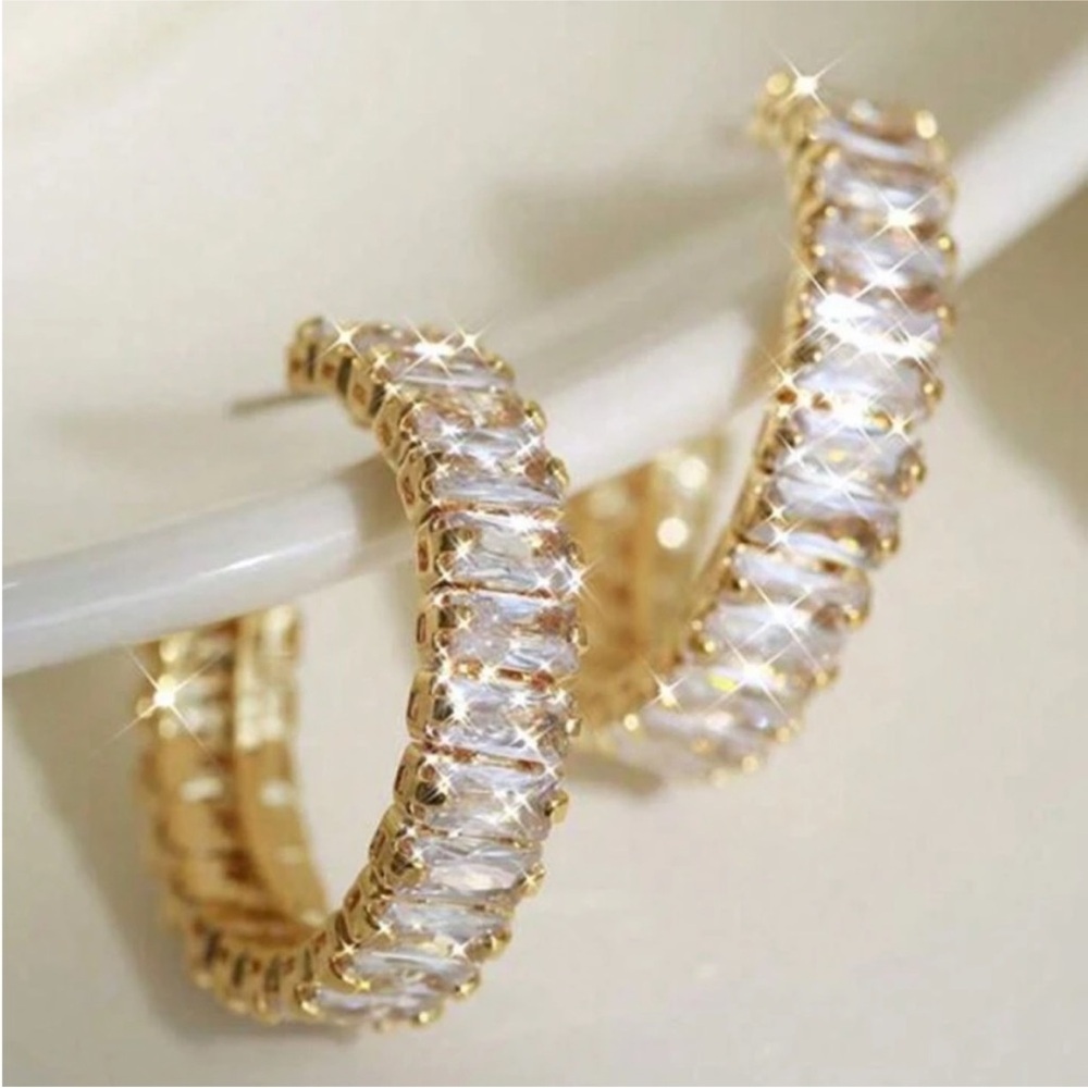 gold cubic zirconia cuff hoop earrings